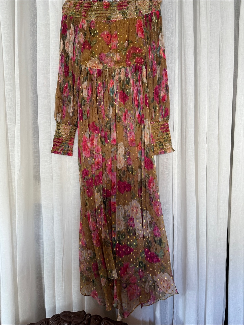 Rococo Sand Floral Maxi Dress in Mustard and Pink